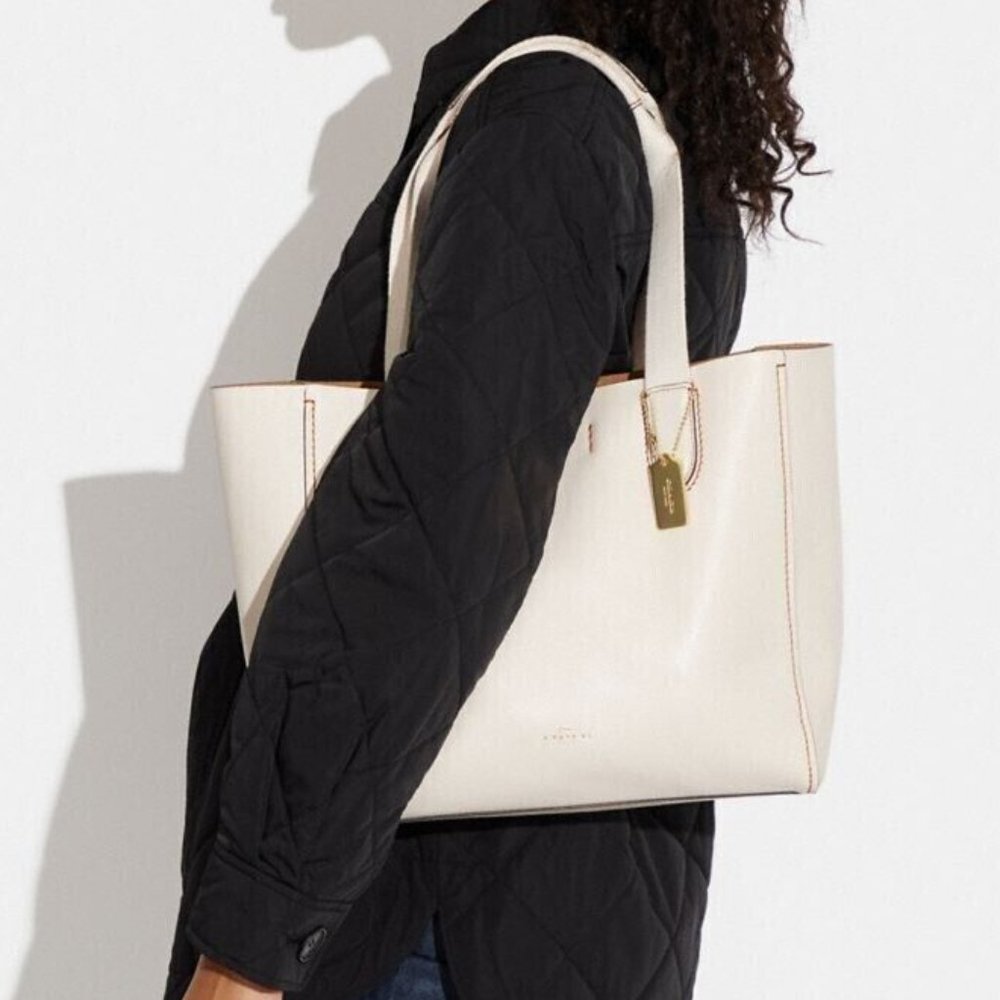 Coach Derby Tote Chalk Pebble Leather Shoulder Bag 58860 New